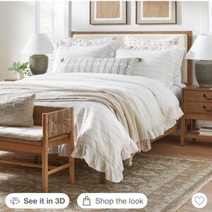 Threshold full/queen dye stripe with ruffle duvet cover & sham set white/khaki